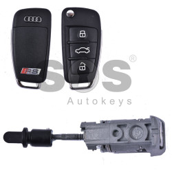  OEM Set for Audi A3/RS3 Buttons:3 / Frequency: 433MHz / Transponder: ID48 / Blade Signature: HU66 / Immobiliser System: Dashboard / Key Part No: 8V0837220P / Set Part Number: 8V1800375BL / Keyless Go