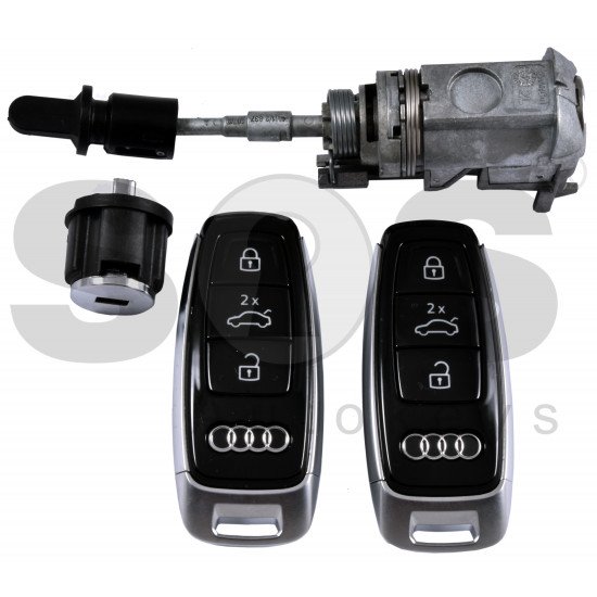 OEM Set for Audi A8/Q8/A6 2018+ Buttons:3 / Frequency:434MHz / Blade Signature:HU162T / Set Part No:4M8 800 375/ Key Part No: 4N0 959 754 AL / Keyless GO