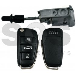 OEM Set for Audi A3/S3  Buttons:3 / Frequency: 434MHz / Transponder: Megamos 88 / AES / Blade Signature: HU66 / Immobiliser System: MQB / Set Part Number: 8V1 800 375 AF / Key Part No: 8V0 837 220G  / Keyless GO / Korean Market