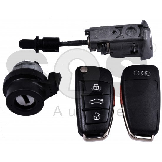 OEM Set for Audi A3/S3  Buttons:3+1P / Frequency: 315MHz / Transponder: Megamos 88 / AES / Immobiliser System: MQB / Set Part Number: 8V1 800 375 S / Key Part No: 8V0 837 220 A