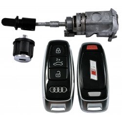 OEM Set for Audi A8/Q8 2018+  S Line Buttons:3 +1 P/ Frequency:434MHz / Blade Signature:HU162T / Set Part No: 4M1 800 375 D / Key Part No: 4N0 959 754 BF / Keyless GO