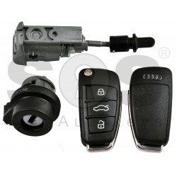 OEM Set for Audi A3/S3 USA Buttons:3 / Frequency: 315MHz / Transponder: Megamos 88 / AES / Immobiliser System: MQB / Set Part Number: 8V2 800 375 A / Key Part No: 8V0 837 220B