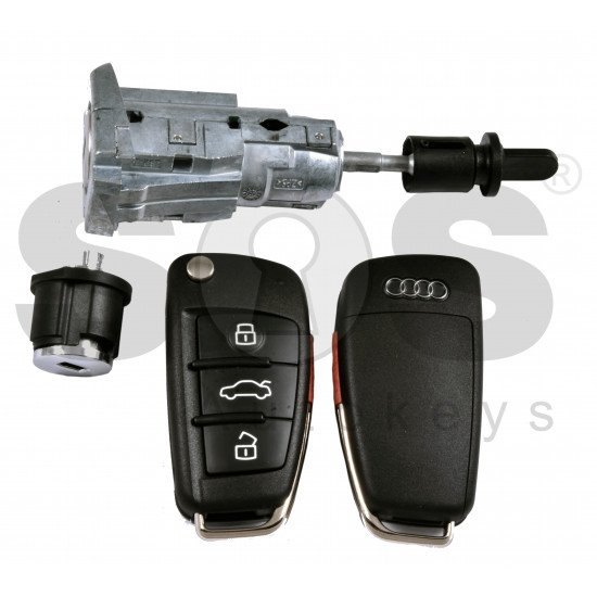 OEM Set for Audi Q2  Buttons:3+1P / Frequency:315MHz / Transponder: Megamos 88 / AES /  Immobiliser System: MQB / Set Part Number: 83B 800 375 CT / Key Part No: 81A 837 220 J  / Keyless GO 