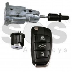 OEM Set for Audi Q2  Buttons:3 / Frequency: 433MHz / Transponder: Megamos 88 / AES /  Immobiliser System: MQB / Set Part Number: 83B 800 375 EE / Key Part No: 81A 837 220 L  / Keyless GO / Korean Market
