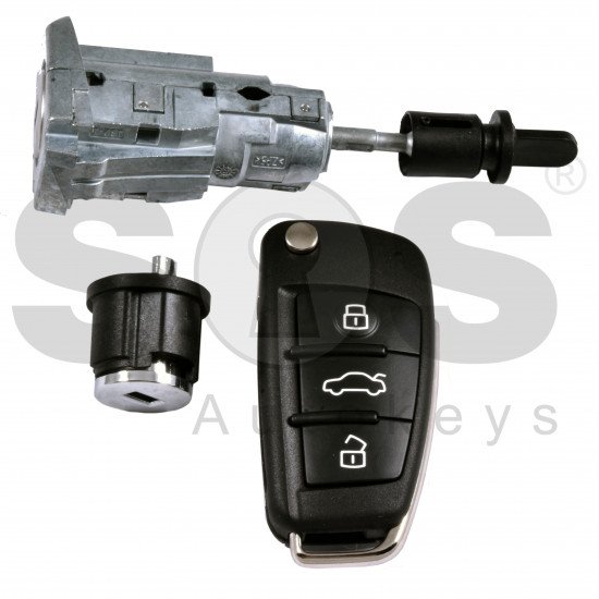 OEM Set for Audi Q2  Buttons:3 / Frequency: 434MHz / Transponder: Megamos 88 / AES /  Immobiliser System: MQB / Set Part Number: 83B 800 375 EB/ Key Part No: 81A 837 220 AH  / Keyless GO / 