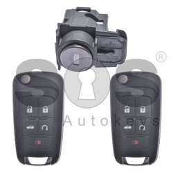 OEM Set for Chevrolet Buttons:4+1 / Frequency: 434MHz / Transponder: HITAG2/ ID46 / Blade Signature: HU100 / Manufacture: WITTE / Set Part No: 23138139 / KEYLESS GO