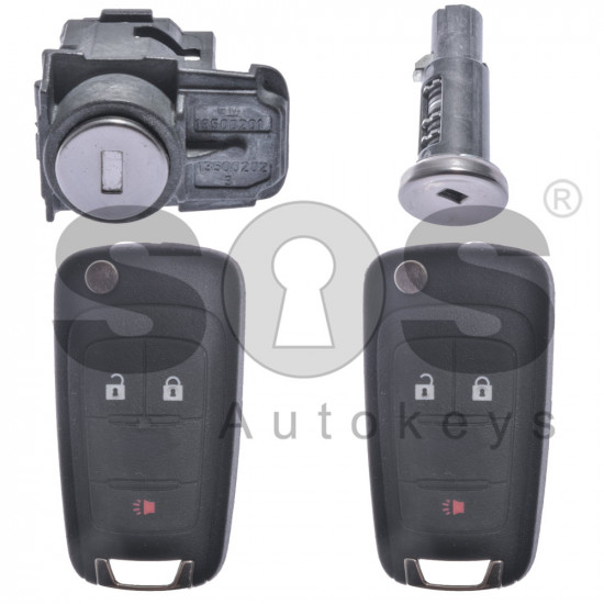OEM Set for Chevrolet Buttons:2+1 / Frequency: 315MHz / Transponder: HITAG2/ ID46 / Blade Signature: HU100 / Manufacture: WITTE / Set Part No: 95481188