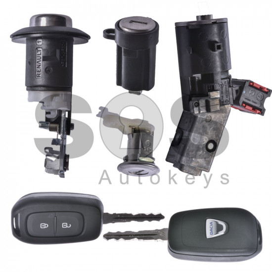 OEM Set for Dacia Logan 2013+ / Ren Buttons:2 / Transponder: HITAG 128-Bit AES / Manufacture:HUF /  Set Part No: 806019591R