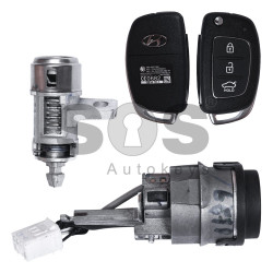 OEM Set for Hyundai Elantra/ I20/ I10 2014+ Buttons:3 / Frequency: 433MHz / Transponder:4D60 / Blade Signature: HY22 / Immobiliser System: Immobiliser Box / Part No: 95430-C7600 