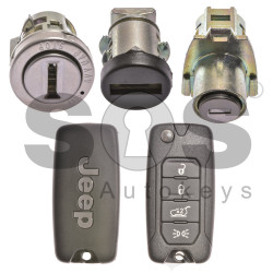 OEM Set for Jeep Buttons:4 / Frequency:434MHz / Transponder: Megamos 88/ AES (Locked) / Blade signature: SIP22 / Key ID: 2ADFTFI5AM43 3TX