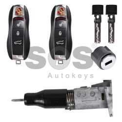  OEM Set for Porsche Panamera Buttons:3 / Frequency: 433MHz / Transponder: PCF7945/ ID46 / Set Part No: 806010060R / Key Part No: 7PP959753M