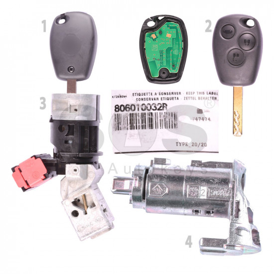 OEM Set Ren Buttons:2 / Frequency: 433MHz / Transponder: PCF7946/ ID46 / Blade signature:VA2 / Immobiliser System:BCM / Part No: 806017028R