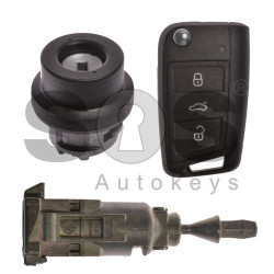 OEM Set for Skoda Buttons:3 / Frequency: 433MHz / Transponder: MEGAMOS 88/ AES / Blade Signature:HU66 / Immobilaser system:MQB / Key Part No: 5G0959753 / RIGHT DOOR