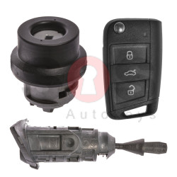 OEM Set for VW TIGUAN Buttons:3 / Frequency: 434MHz / Transponder: MEGAMOS 88/ AES / Blade Signature: HU162T / Immobiliser System: MQB / Set Part No: 5NA800375BG / Key Part No: 5G6959753Q / LEFT Door