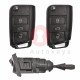 OEM Set for VW GOLF 7/ TIGUAN Buttons:3 / Frequency: 433MHz / Transponder: MEGAMOS 88/ AES / Blade signature:HU162T / Immobiliser System: KESSY / Set Part No: 5NA800375BA / Key Part No: 5G6959733AB / Keyless Go / LEFT Door