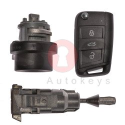 OEM Set for VW GOLF 7 2015+ Buttons:3 / Frequency: 433MHz / Transponder: MEGAMOS 88 / AES / Blade Signature:HU66 / Immobilaser system:MQB / Set Part No: 5G0800375CS / Key Part No: 5G0959753BA / LEFT DOOR