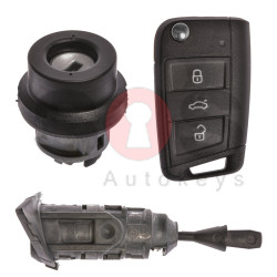 OEM Set for VW TOURAN Buttons:3 / Frequency: 434MHz / Transponder: MEGAMOS 88/ AES / Blade Signature: HU162T / Immobiliser System: MQB / Set Part No: 5TA800375BG / Key Part No: 5G6959753Q / LEFT Door