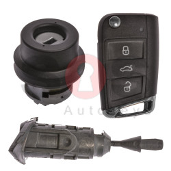 OEM Set for VW TOURAN Buttons:3 / Frequency: 434MHz / Transponder: MEGAMOS 88/ AES / Blade Signature: HU162T / Immobiliser System: MQB / Set Part No: 5TA800375CN / Key Part No: 5G6959753AL / RIGHT Door