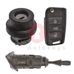 OEM Set for VW TOURAN Buttons:3 / Frequency: 434MHz / Transponder: MEGAMOS 88/ AES / Blade Signature: HU162T / Immobiliser System: MQB / Set Part No: 5TA800375CP / Key Part No: 5G6959753Q / LEFT Door