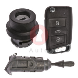 OEM Set for VW TIGUAN Buttons:3 / Frequency: 434MHz / Transponder: MEGAMOS 88/ AES / Blade Signature: HU162T / Immobiliser System: MQB / Set Part No: 5NA800375BK / Key Part No: 5G6959753AG / RIGHT Door