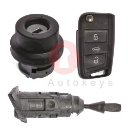 OEM Set for VW TOURAN Buttons:3 / Frequency: 434MHz / Transponder: MEGAMOS 88/ AES / Blade Signature: HU162T / Immobiliser System: MQB / Set Part No: 5TA800375AC / Key Part No: 5G6959753Q / LEFT Door