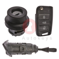 OEM Set for VW TOURAN Buttons:3 / Frequency: 434MHz / Transponder: MEGAMOS 88/ AES / Blade Signature: HU162T / Immobiliser System: MQB / Set Part No: 5TA800375AE / Key Part No: 5G6959753Q / LEFT Door