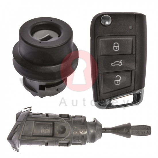 OEM Set for VW TOURAN Buttons:3 / Frequency: 434MHz / Transponder: MEGAMOS 88/ AES / Blade Signature: HU162T / Immobiliser System: MQB / Part No: 5TA800375CS / Key Part No: 5G6959753AG / RIGHT Door