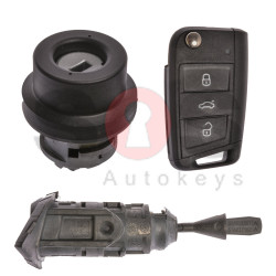 OEM Set for VW TOURAN Buttons:3 / Frequency: 434MHz / Transponder: MEGAMOS 88/ AES / Blade Signature: HU162T / Immobiliser System: MQB / Set Part No: 5TA800375AF / Key Part No: 5G6959753Q / RIGHT Door