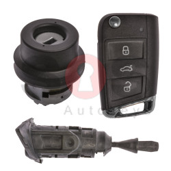OEM Set for VW TIGUAN Buttons:3 / Frequency: 434MHz / Transponder: MEGAMOS 88/ AES / Blade Signature: HU162T / Immobiliser System: MQB / Set Part No: 5NA800375AR / Key Part No: 5G6959753AG / LEFT Door