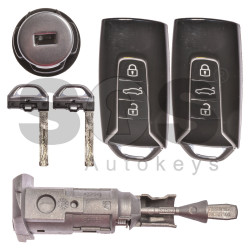 OEM Set for VW Touareg 2018+ Buttons:3 / Frequency: 434MHz / Immobiliser system: KESSY / Set Part No: 760800375D/ 760800375H / 760800375F / Key Part No: 3F0959754D / Keyless GO
