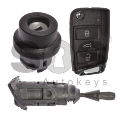 OEM Set for VW TIGUAN Buttons:3 / Frequency: 434MHz / Transponder: MEGAMOS 88/ AES / Blade Signature: HU162T / Immobiliser System: MQB / Set Part No: 5NA800375AE / Key Part No: 5G 959753AG / LEFT Door