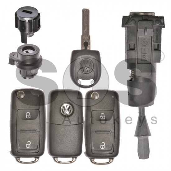 OEM Set for VW UDS/MQB Buttons:2 / Frequency: 434MHz / Transponder: Megamos Crypto 88/ AES / Blade Signature: HU66 / Set Part No: 2H2800375AT/ Key Part No: 7E0837202BD / RIGHT Door