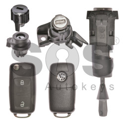 OEM Set for VW UDS/MQB Buttons:2 / Frequency: 434MHz / Transponder: Megamos Crypto 88 / AES / Blade Signature: HU66 / Set Part No: 2H1800375CD / Key Part No: 7E0837202BD