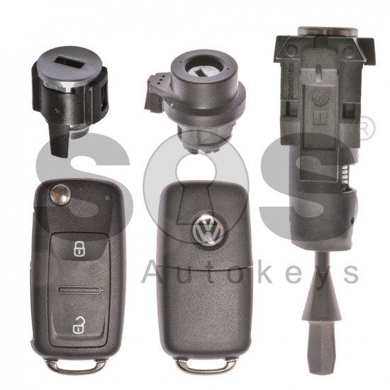 OEM Set for VW UDS/MQB Buttons:2 / Frequency: 434MHz / Transponder: Megamos Crypto 88/ AES / Blade Signature: HU66 / Set Part No: 2H1800375BR / Key Part No: 7E0837202BD