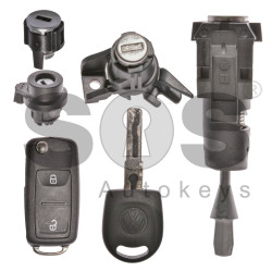 OEM Set for VW UDS/MQB Buttons:2 / Frequency: 434MHz / Transponder: Megamos Crypto 88/ AES / Blade Signature: HU66 / Set Part No: 2H1800375BT / Key Part No: 7E0837202BD