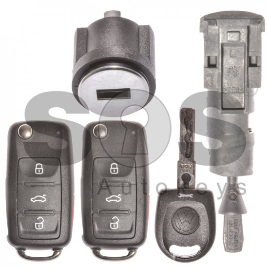 OEM Set for VW UDS Buttons:3+1 / Frequency: 315MHz / Transponder: Megamos Crypto 88/ AES / Blade Signature: HU66 / Set Part No: 5N0800375BN / Key Part No: 5K0837202AK / Keyless Go
