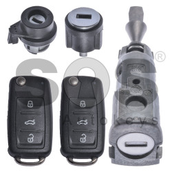 OEM Set for VW UDS Buttons:3 / Frequency: 434MHz / Transponder: Megamos Crypto / ID48 / Blade Signature: HU66 / Set Part No: 5N0800375BC / Key Part No: 5K0837202AD / RIGHT DOOR / UK MARKET