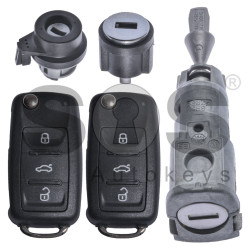 OEM Set for VW UDS Buttons:3 / Frequency: 315MHz / Transponder: Megamos Crypto / ID48 / Blade Signature: HU66 / Set Part No: 5N0800375BD / Key Part No: 5K0837202AF / RIGHT DOOR / USА MARKET