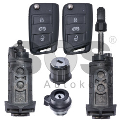 OEM Set for VW Crafter/ Transporter 6 Buttons:3 / Frequency: 434MHz / Transponder: MEGAMOSS 88/ AES / Blade Signature: HU162T / Immobiliser System: MQB / Key Part No: 7C0959753