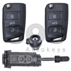 OEM Set for VW Buttons:3 / Frequency: 434MHz / Transponder: Megamos Crypto 88/ AES / Blade Signature: HU162T / Immobiliser system: MQB / Key Part No: 5G6959753Q