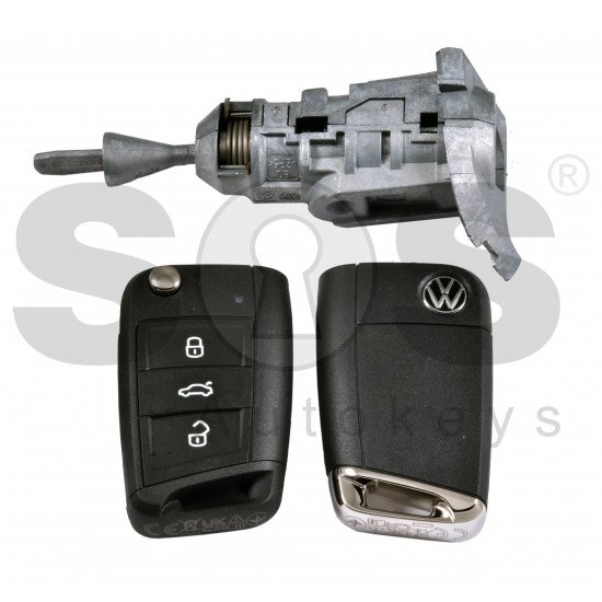 OEM Set for VW Tiguan 2021+ Buttons:3 / Frequency: 434MHz / Transponder: NCF29A1/ID49 / Blade Signature: HU162T / Immobiliser System:MQB / Set Part No:  5NA 800 375 DR / Key Part No: 5G6 959 752 DJ / KEYLESS GO