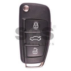 OEM Flip Key for Audi A6/Q7 Buttons:3 / Frequency:433MHz / Transponder:8E Megamos Sokymat / Blade signature:HU66 / Immobiliser System:Kessy / Part No:4F0 837 220 AF / KEYLESS GO