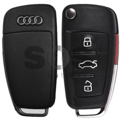OEM Flip Key for Audi A3 2014+  Buttons:3+1 / Frequency:315MHz / Transponder:MEGAMOS 88 AES / Blade signature:HU66 / Immobiliser System:KESSY / Part No : 8V0 837 220AA/8V0837220AA