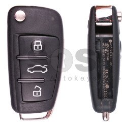OEM Flip Key for Audi A6/Q7 Buttons:3 / Frequency:868MHz / Transponder:8E Megamos Sokymat / Blade signature:HU66 / Immobiliser System:Kessy / Part No:4F0 837 220 AK / Keyless Go