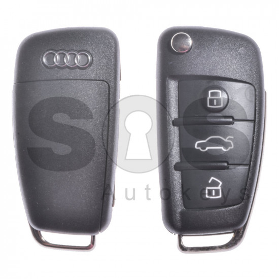 OEM Flip Key for Audi Q2 Buttons:3 / Frequency:434MHz / Transponder: Megamos Crypto/ 128-bit/ AES / Blade signature: HU162T / Part No: 81A837220D / Keyless Go