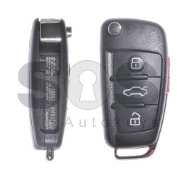 OEM Flip Key for Audi Q2 Buttons:3+1 / Frequency: 315MHz / Transponder: Megamos Crypto/ 128-bit/ AES / Blade signature: HU162T / Part No: 81A837220E / Keyless Go