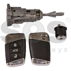 ORIGINAL Set for VW Passat B8 Buttons:3 / Frequency: 433MHz / Transponder: MEGAMOS 88/ID49 /  Immobiliser system: MQB / Set Part No: 3GB 800 375 D / Key Part No: 3G0 959 752 AL / Keyless Go / 