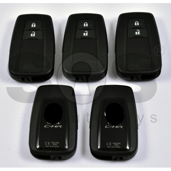 OEM Smart Key for Toy C-HR Buttons:2 / Frequency:434MHz / Transponder: Tiris DST AES / First Page:A9 / Model:BR2EX / Blade signature:TOY-94 / Immobiliser system:Smart System / Part. No.: 89904-F4010 / Keyless Go