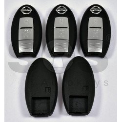 OEM Smart Key for Nissan Juke WITHOUT SLOT Buttons:2 / Frequency:433 MHz / Transponder:PCF 7952 / Blade signature:NSN14 / Immobiliser system:Mitsubishi / Part No:28268-AX61A / Manufacture:Mitsubishi Electric CO LTD 