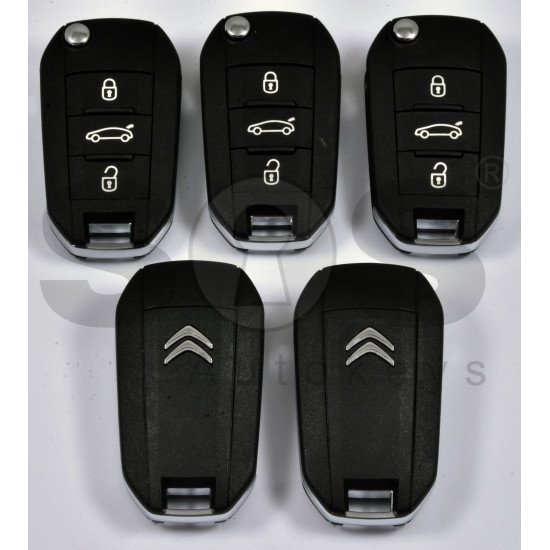 OEM Flip Key for Citroen C4 Cactus 2014+ Buttons:3 / Frequency:434 MHz / Transponder:PCF 7941 / Blade signature:HU 83 / Immobiliser System:BCM / Part No:1612121480/1612121380